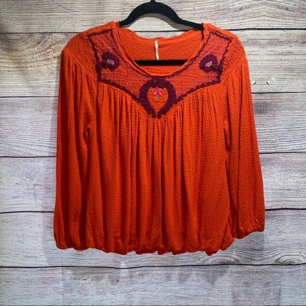 Free People Boho Begonia Red Embroidered Top - Picture 2 of 16